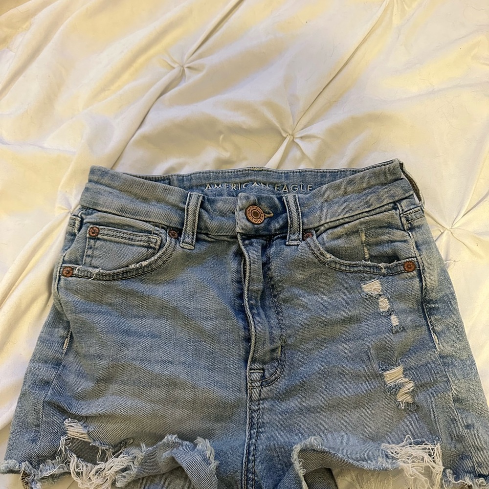 American Eagle Outfitters Light Blue Distressed Denim Shorts